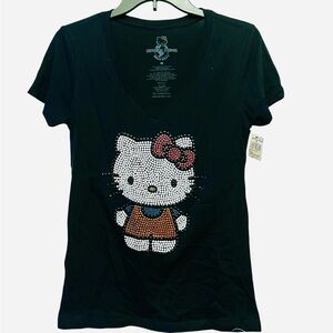Universal Studios Hello Kitty Nailhead Graphic V-Neck Black T-Shirt